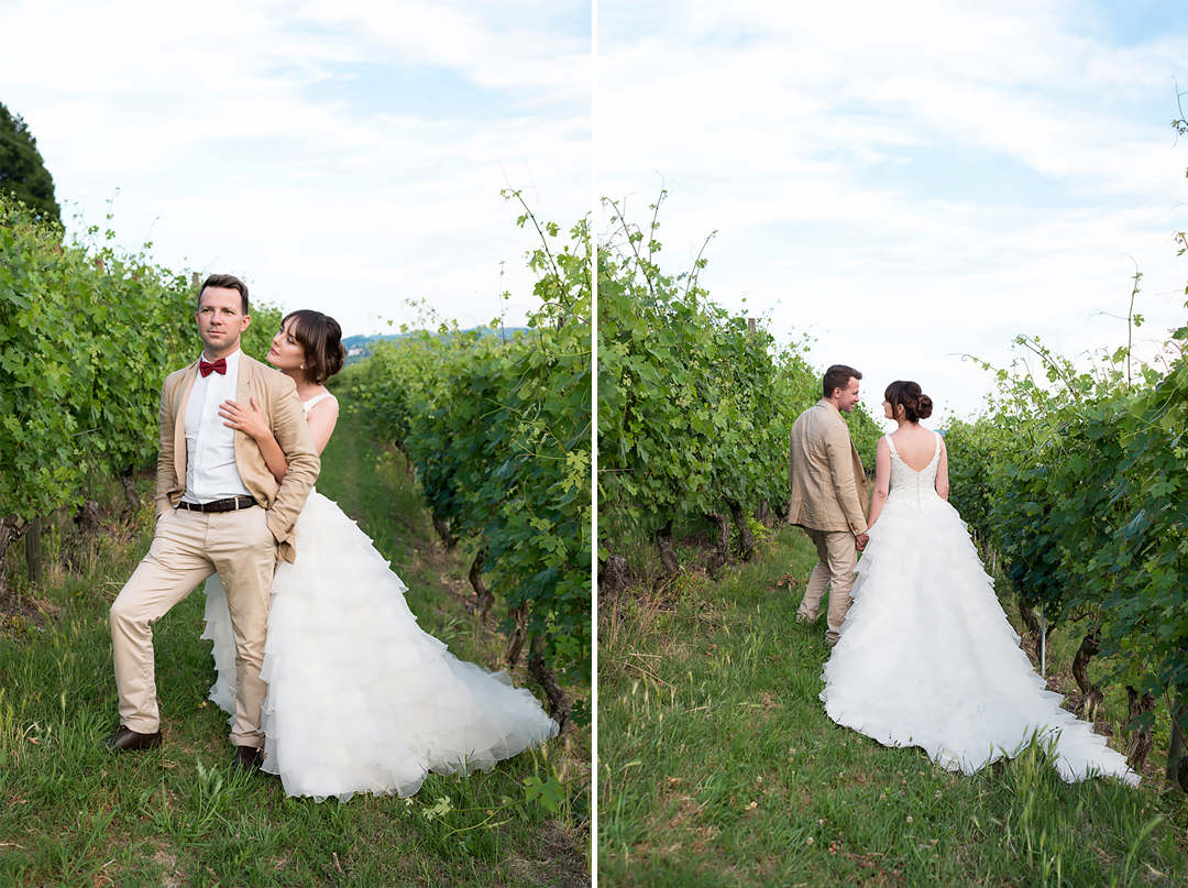 newlyweds in vineyard