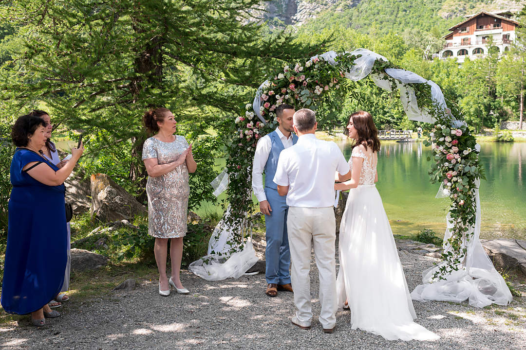wedding ceremony alpine mountain lake italy